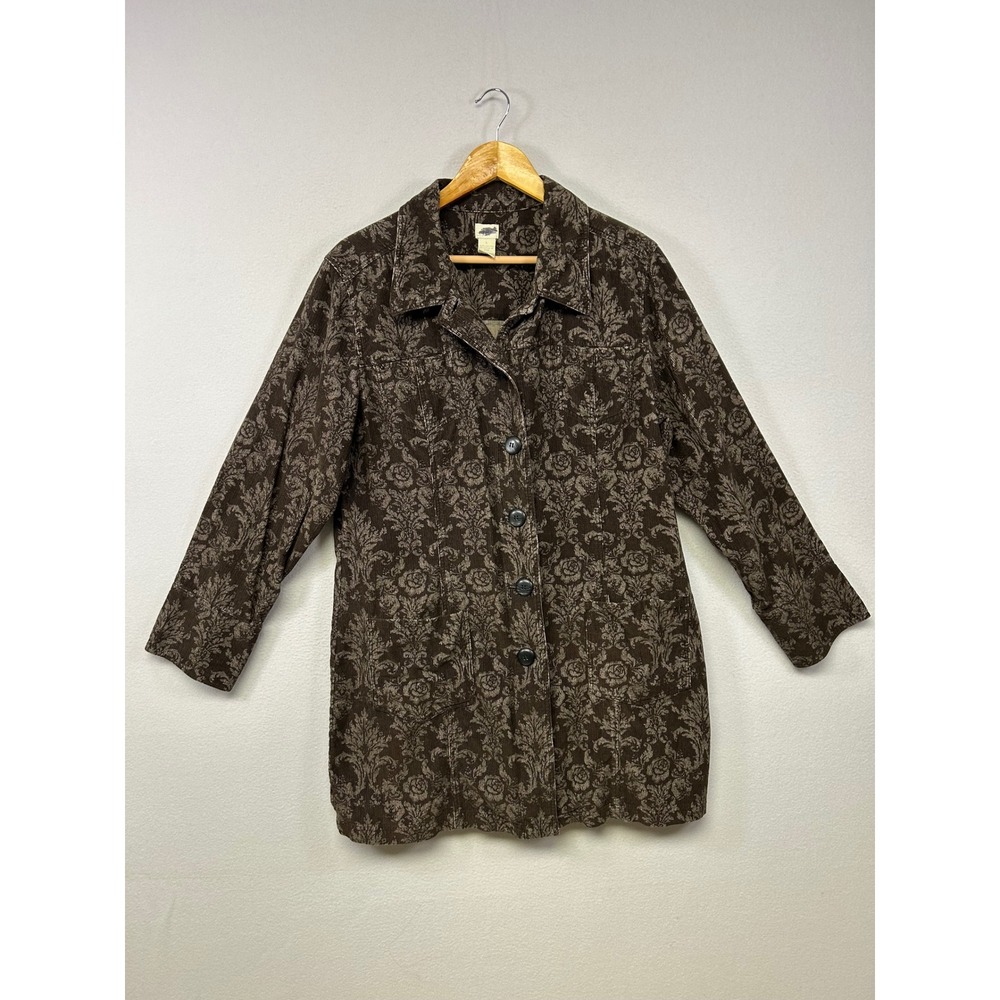 Dark Academia‎ J. Jill Womens L Brown Damask Floral Corduroy Button Front Jacket